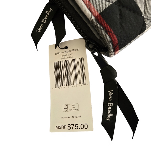Vera Bradley RFID Perfectly Plaid Wallet with Turn Lock Closure-NWT - Picture 11 of 13